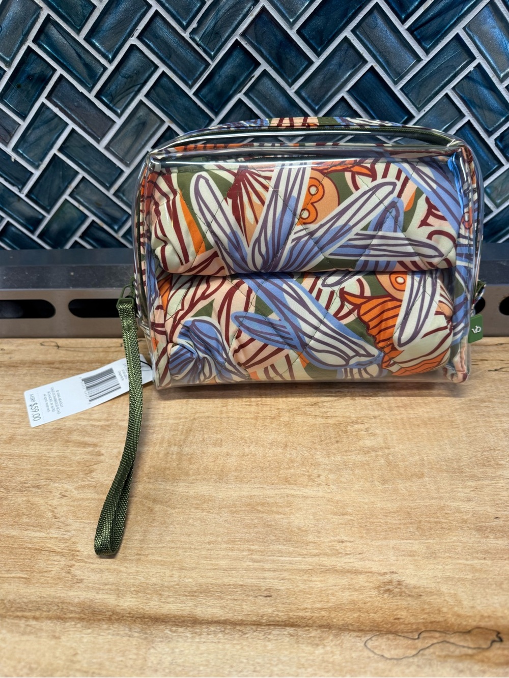 Vera Bradley Clear Floral Cosmetic Pouch in Blue, Orange & Olive 3 piece!